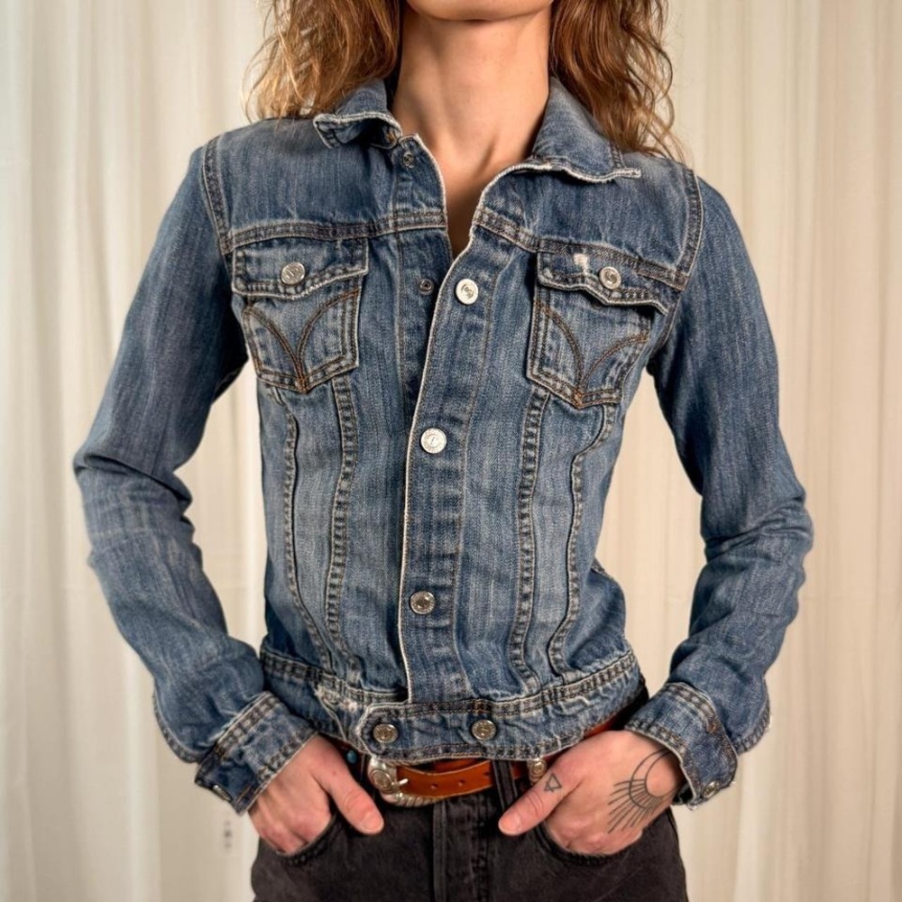 Juicy Couture‎ Denim Jacket Medium Wash Y2K Graffiti Logo Back Women's M